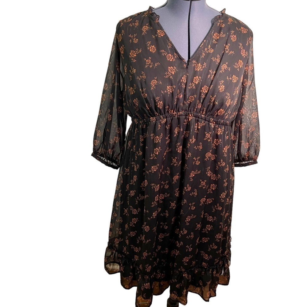 Isabel Maternity Women's Size XXL Dress Black Rust Floral Metallic Stripe Split